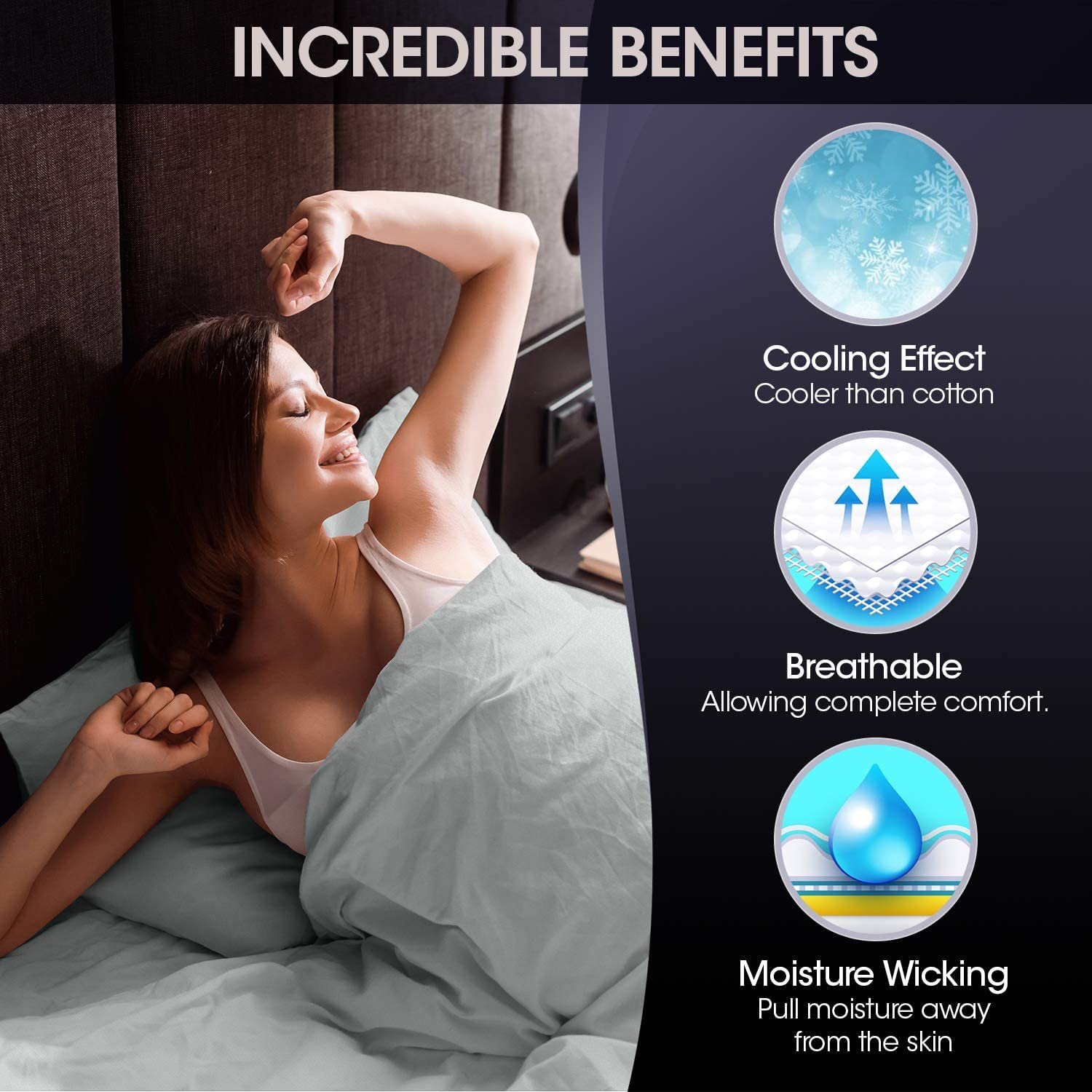 100% Organic Bamboo Bed Sheet Set 400TC Cool, Anti-Allergic, Soft and Silky Includes 1 Fitted, 1 Flat, 2 Pillowcase Blue - Image 11