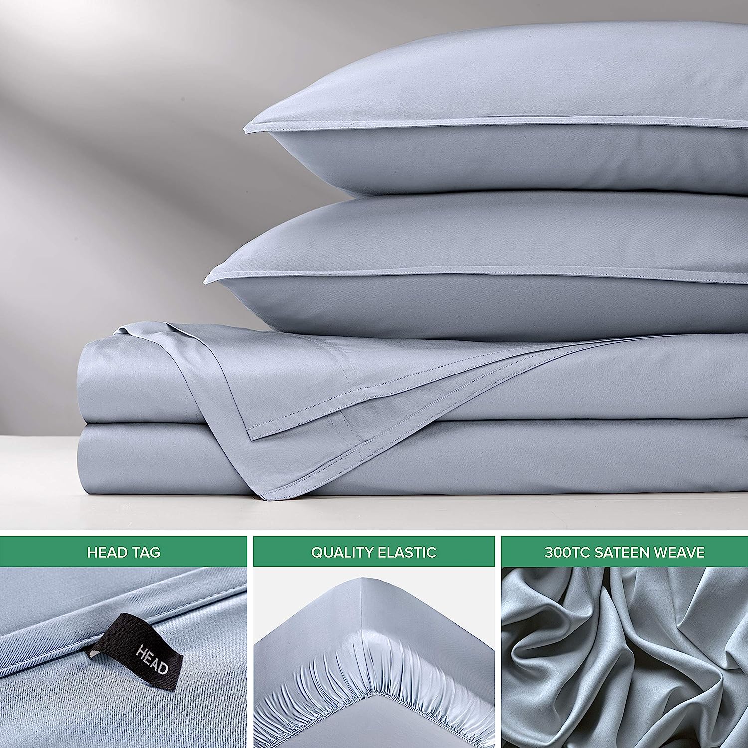 100% Organic Bamboo Bed Sheet Set 400TC Cool, Anti-Allergic, Soft and Silky Includes 1 Fitted, 1 Flat, 2 Pillowcase Blue - Image 3