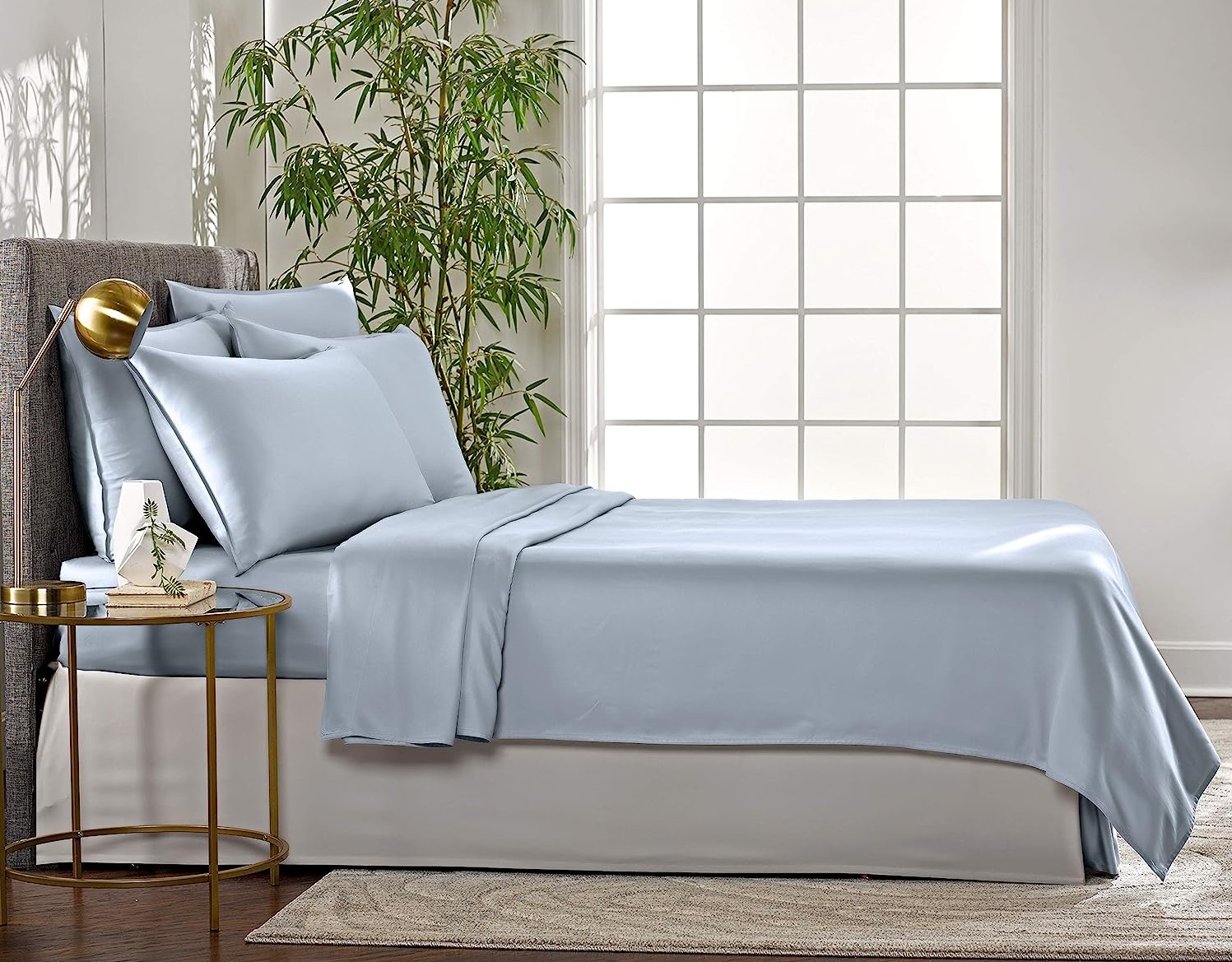 100% Organic Bamboo Bed Sheet Set 400TC Cool, Anti-Allergic, Soft and Silky Includes 1 Fitted, 1 Flat, 2 Pillowcase Blue - Image 5