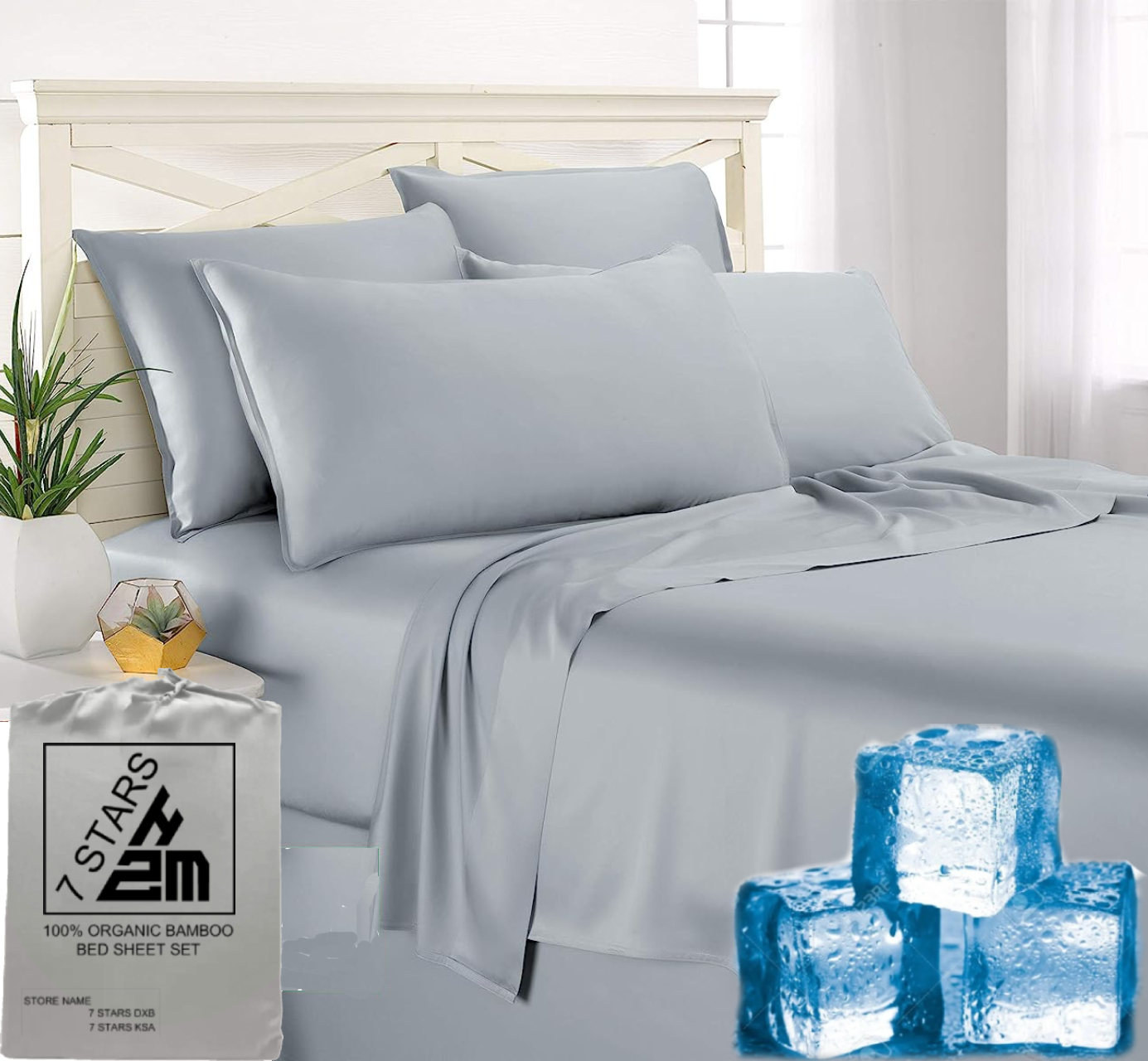 100% Organic Bamboo Bed Sheet Set 400TC Cool, Anti-Allergic, Soft and Silky Includes 1 Fitted, 1 Flat, 2 Pillowcase Blue