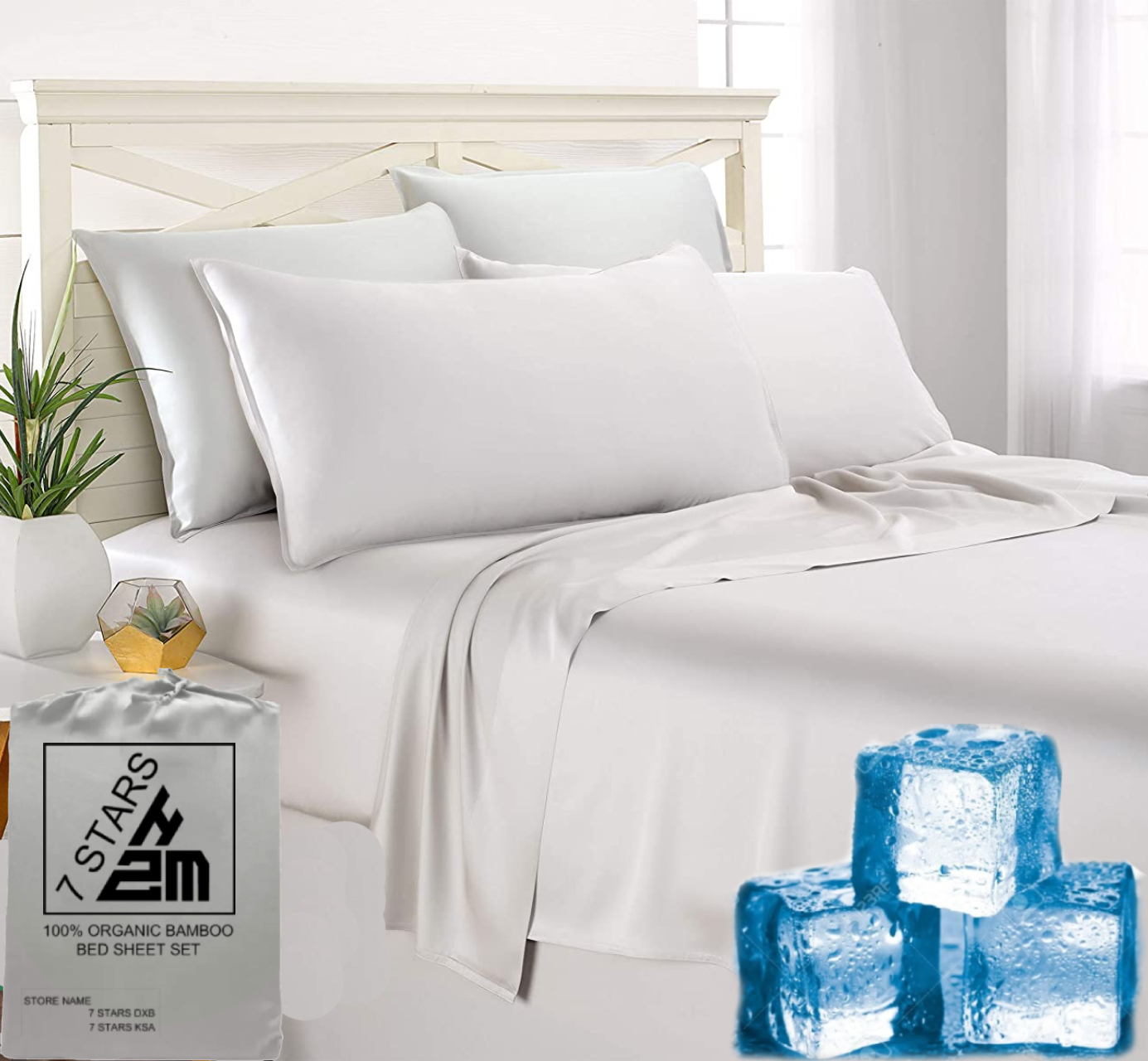 100% Organic Bamboo Bed Sheet Set 400TC Cool, Anti-Allergic, Soft and Silky Includes 1 Fitted, 1 Flat, 2 Pillowcase White